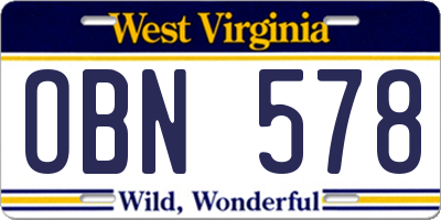 WV license plate OBN578