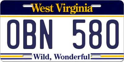 WV license plate OBN580