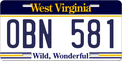 WV license plate OBN581