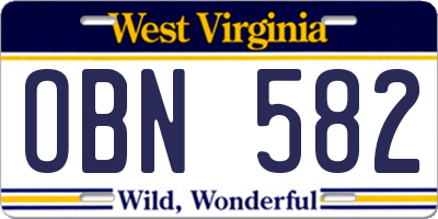 WV license plate OBN582