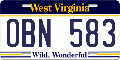 WV license plate OBN583