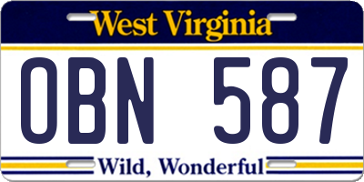 WV license plate OBN587