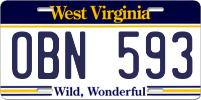 WV license plate OBN593