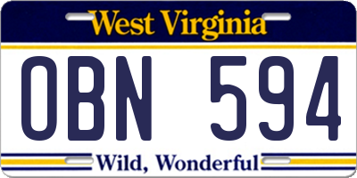 WV license plate OBN594