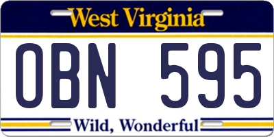 WV license plate OBN595