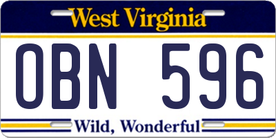 WV license plate OBN596
