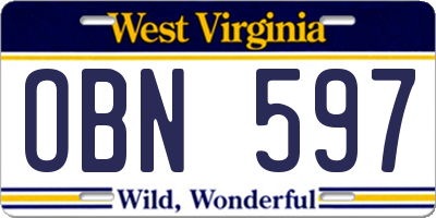 WV license plate OBN597