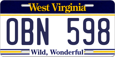 WV license plate OBN598