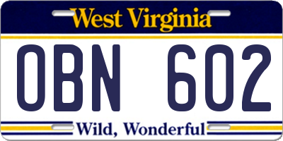 WV license plate OBN602