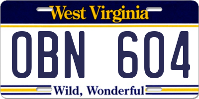 WV license plate OBN604