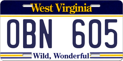 WV license plate OBN605