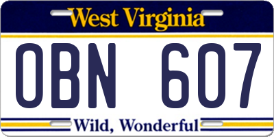 WV license plate OBN607