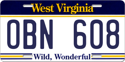 WV license plate OBN608