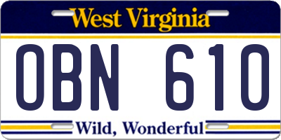 WV license plate OBN610
