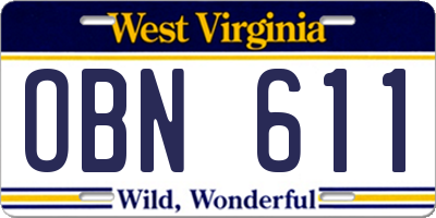 WV license plate OBN611