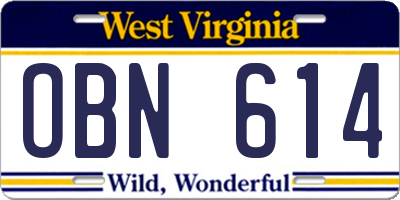WV license plate OBN614