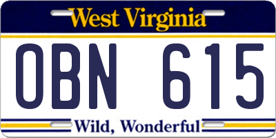 WV license plate OBN615