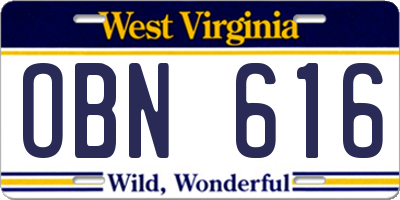 WV license plate OBN616
