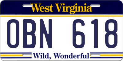WV license plate OBN618