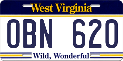 WV license plate OBN620