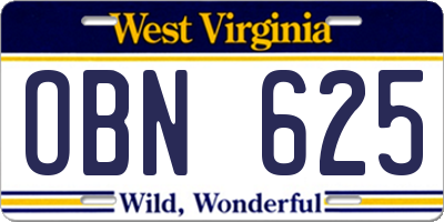 WV license plate OBN625