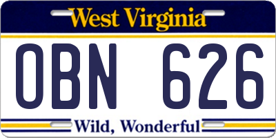 WV license plate OBN626