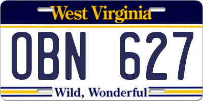 WV license plate OBN627