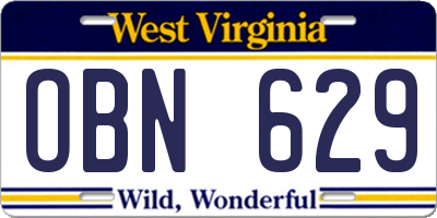WV license plate OBN629