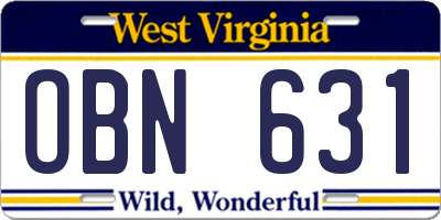 WV license plate OBN631