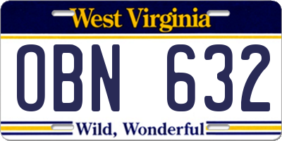 WV license plate OBN632