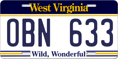 WV license plate OBN633