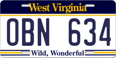 WV license plate OBN634