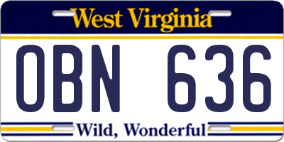 WV license plate OBN636
