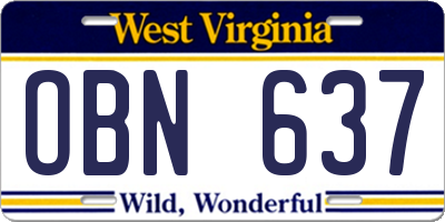 WV license plate OBN637