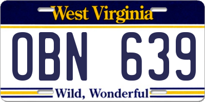 WV license plate OBN639