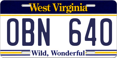 WV license plate OBN640