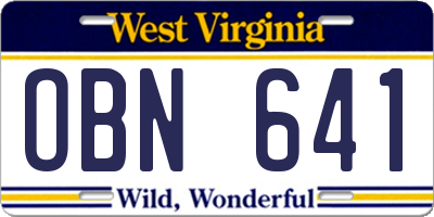 WV license plate OBN641