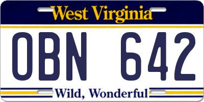 WV license plate OBN642