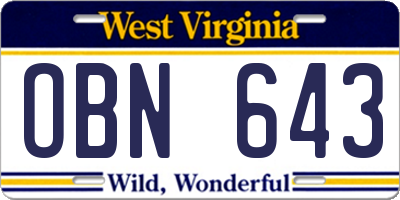 WV license plate OBN643