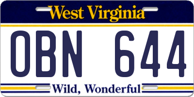 WV license plate OBN644