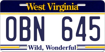 WV license plate OBN645