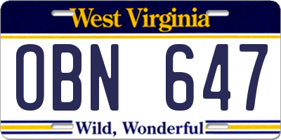 WV license plate OBN647