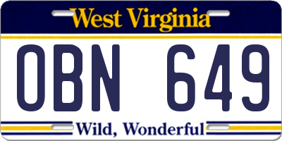 WV license plate OBN649