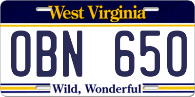 WV license plate OBN650