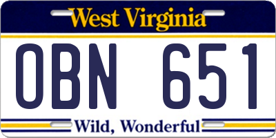 WV license plate OBN651