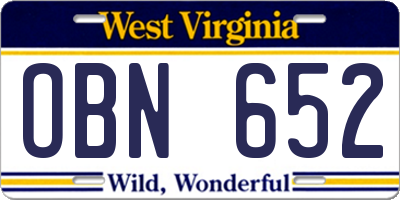 WV license plate OBN652