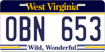 WV license plate OBN653