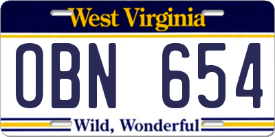 WV license plate OBN654
