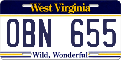 WV license plate OBN655