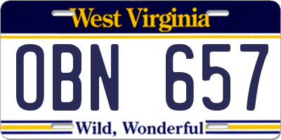 WV license plate OBN657